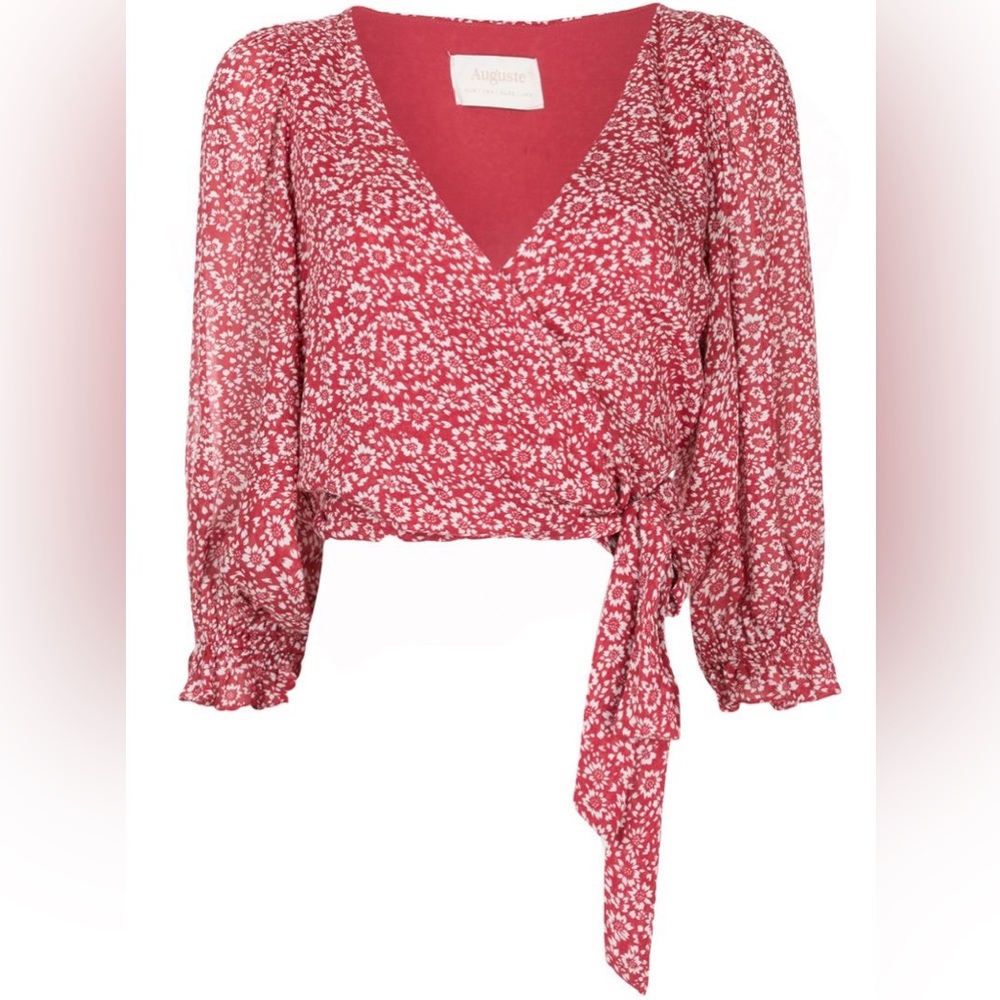 Auguste the Label Marlowe Frida Cropped Wrap Blouse in Red Size Small